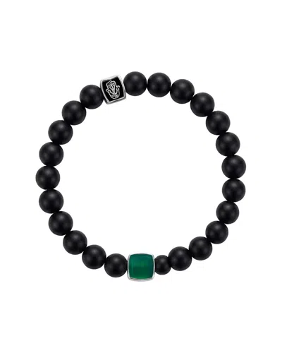 Karma And Luck Birthstone Plated Emerald Agate/ Matte Onyx Stretch Bracelet In Black