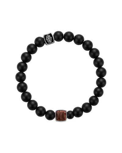 Karma And Luck Birthstone Plated Garnet Stretch Bracelet In Black