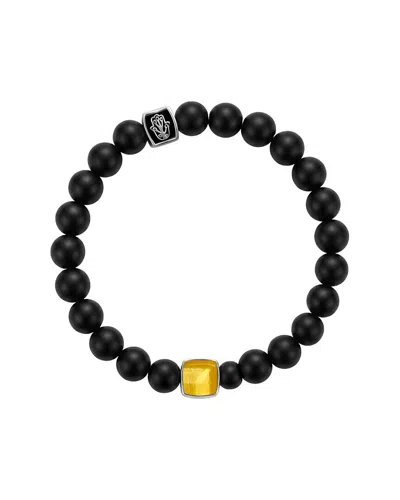 Karma And Luck Birthstone Plated Gemstone Stretch Bracelet In Black