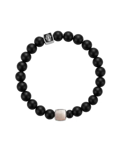 Karma And Luck Birthstone Plated Gemstone Stretch Bracelet In Black