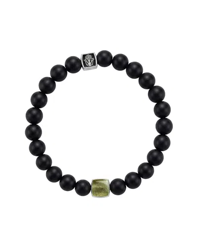 Karma And Luck Birthstone Plated Gemstone Stretch Bracelet In Black