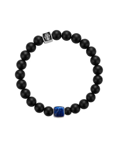 Karma And Luck Birthstone Plated Lapis Stretch Bracelet In Black
