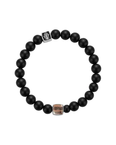 Karma And Luck Birthstone Plated Quartz/ Matte Onyx Stretch Bracelet In Black