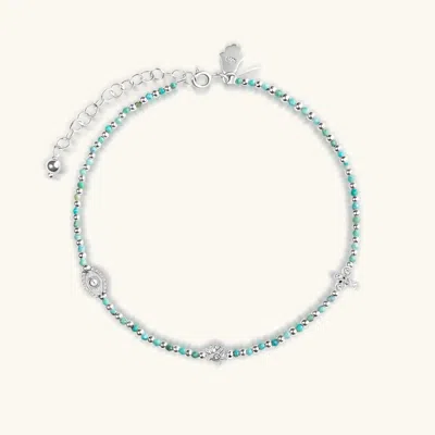 Karma And Luck Blessed Trinity - Turquoise Stone Silver Anklet