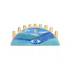 Karma And Luck Blue / Gold Awakened Hope Ceramic Evil Eye Menorah In Blue