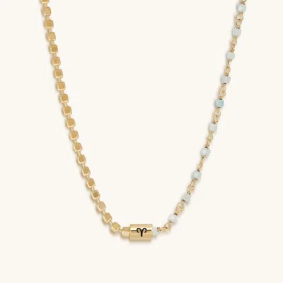 Karma And Luck Boldly Ambitious Aries Aquamarine Necklace In Gold