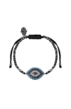 Karma And Luck Bright Outlook Hematite Evil Eye Charm Bracelet In Dark Grey/black/blue