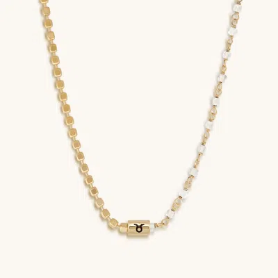 Karma And Luck Calm Anchor Taurus Crystal Quartz Necklace In Gold