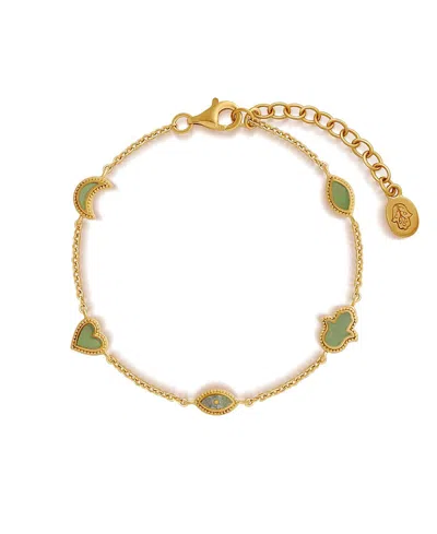 Karma And Luck Celestial Bonds Jade Moon Heart & Evil Eye Bracelet In Gold