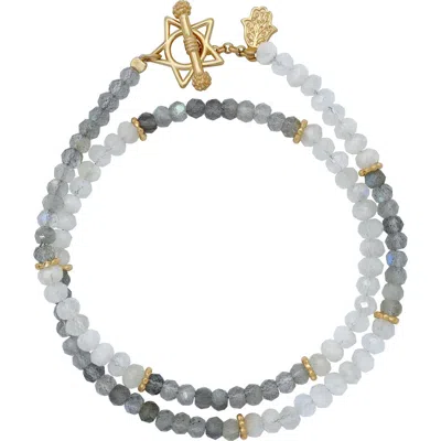 Karma And Luck Celestial Path Moonstone Labradorite Star Wrap Bracelet In White