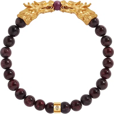 Karma And Luck Dragonfire Harmony Garnet & Ruby Bracelet In Gold