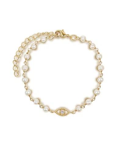 Karma And Luck Dreamlike Protection Pearl Evil Eye Charm Bracelet In Gold