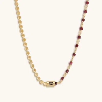 Karma And Luck Effervescent Spirit Aquarius Garnet Necklace In Gold