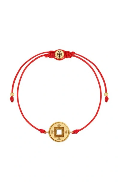 Karma And Luck Endless Prosperity Red String Lucky Coin Bracelet In Gray