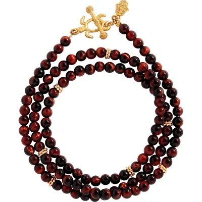 Karma And Luck Enduring Flow Red Tiger Eye Turtle Wrap Bracelet In Brown