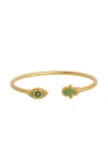 Karma And Luck Eternal Shield Jade Evil Eye & Hamsa Bangle In Gold