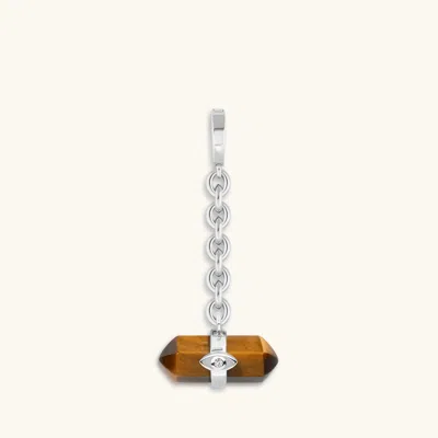 Karma And Luck Fearless Intuition - Tiger's Eye Double Pointer Charm In Silver