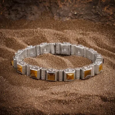 Karma And Luck Fierce Bravery - Tiger's Eye Mantra Bracelet In Silver