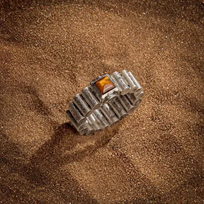 Karma And Luck Fiery Courage - Tiger's Eye Mantra Ring In Silver