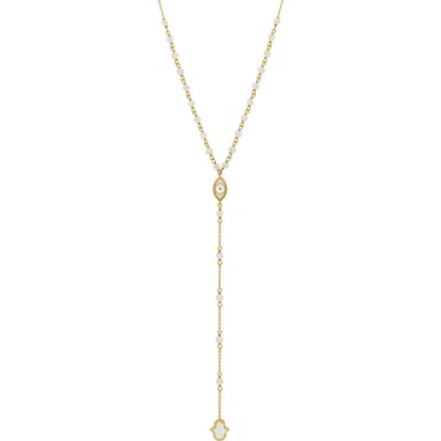 Karma And Luck Fresh Ambition Moonstone Evil Eye & Hamsa Gold Necklace In Multi