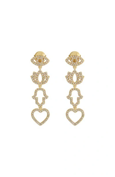 Karma And Luck Gold Plated Multi Charm Dangle Earrings Radiant Insight