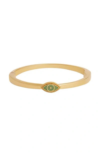 Karma And Luck Guardian Glow Jade Evil Eye Bangle In Gold