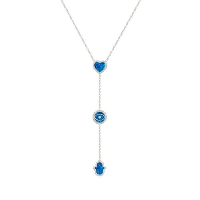 Karma And Luck Heart's Serenity Blue Opal Multi-symbol Silver Necklace