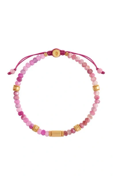 Karma And Luck Heartline Harmony Ruby & Pink Tourmaline Stretch Bracelet In Blue
