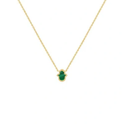 Karma And Luck Honest & Bright Malachite Hamsa Gold Necklace In Gold/green
