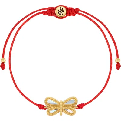 Karma And Luck Infinite Grace Mother Of Pearl Dragonfly Red String Bracelet