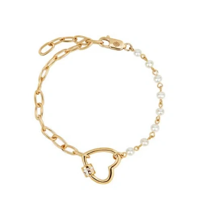 Karma And Luck Iridescent Grace Pearl Diamond Heart Charm Bracelet
