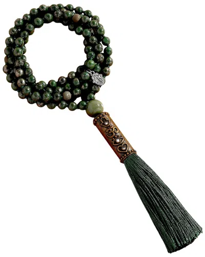 Karma And Luck Jadeite/ Pyrite Beaded Necklace In Green