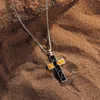Karma And Luck Leap Of Faith - Silver Cross Necklace In Black