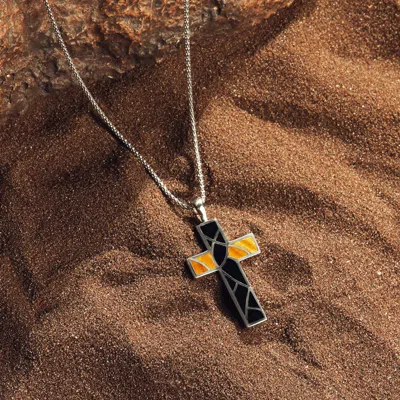 Karma And Luck Leap Of Faith - Silver Cross Necklace In Black