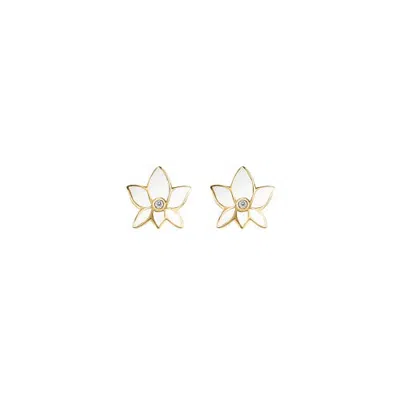 Karma And Luck Lotus Flower Stud Earrings In White