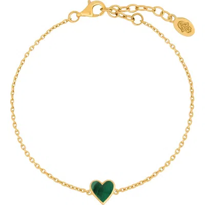 Karma And Luck Love's Shield Malachite Heart Bracelet In Gold