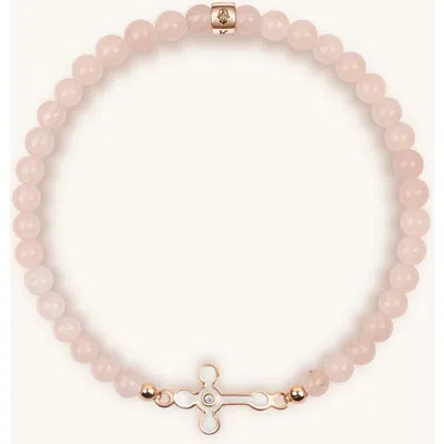 Karma And Luck Loyal Support Rose Quartz Diamond Cross Bracelet