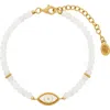 Karma And Luck Luminous Harmony Rainbow Moonstone Evil Eye Gold Bracelet In Multi