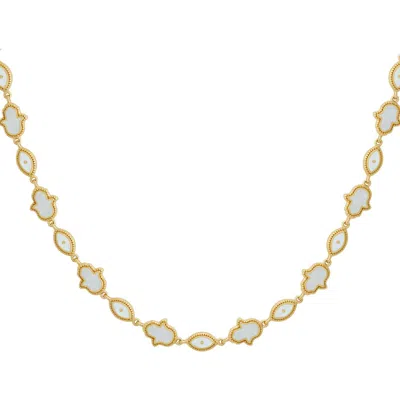 Karma And Luck Lunar Alignment Rainbow Moonstone Hamsa & Evil Eye Gold Necklace In Multi