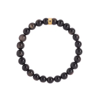 Karma And Luck Men's Black Lunar Shield Gold Obsidian Bracelet