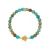 Karma And Luck Men's Blue / Green / Gold Serene Mentality Turquoise Turtle Gold Bracelet In Multi
