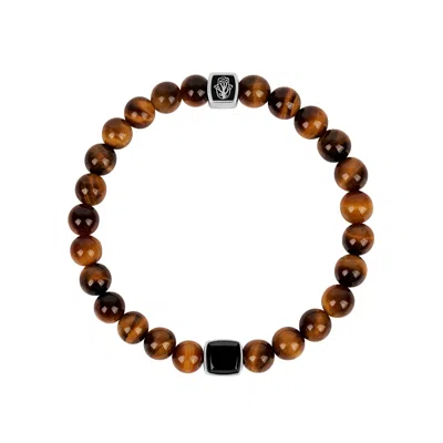Karma And Luck Men's Brown / Black Confidence Secured Tiger's Eye & Black Onyx Bracelet
