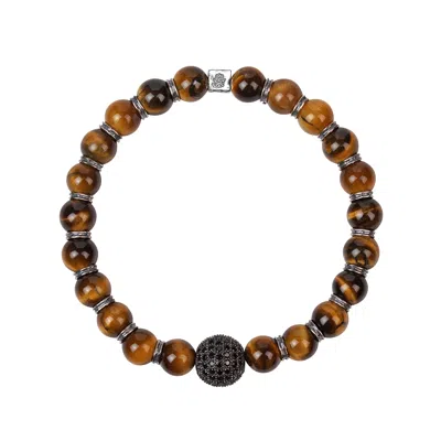Karma And Luck Men's Brown / Black / Silver Courageous Soul - Tiger's Eye Bracelet