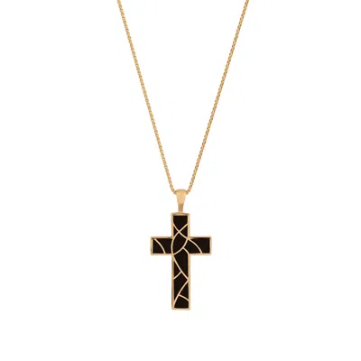 Karma And Luck Men's Gold / Black Miraculous Faith Cross Pendant Necklace