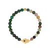Karma And Luck Men's Gold / Green Spiritual Transformation - Green Pyrite Tourmaline Hamsa Charm Bracelet In Multi