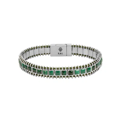 Karma And Luck Men's Green / Silver Sacred Grounding - Malachite Green String Bracelet