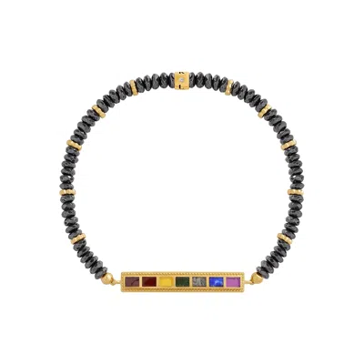Karma And Luck Men's Grey / Gold Radiant Flow Seven Chakra Energy Bracelet In Multi