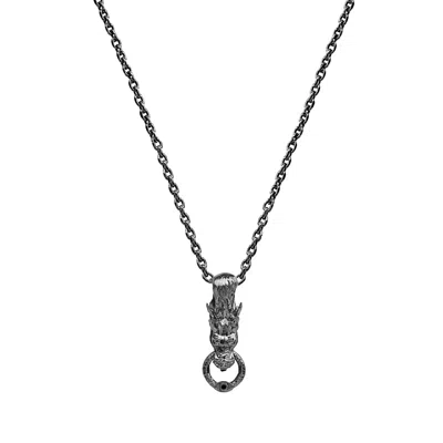 Karma And Luck Men's Primordial Power - Sterling Silver Gunmetal Dragon Necklace
