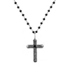 Karma And Luck Men's Silver / Black Profound Belief - Silver Matte Onyx Cross Charm Necklace