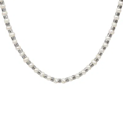 Karma And Luck Men's Silver / White Love Is Power - Pearl Mantra Necklace